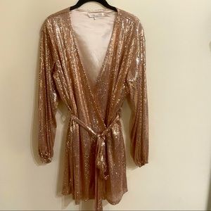 Rose Gold Sequin Mini Wrap Dress